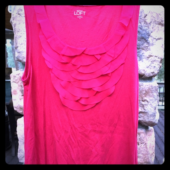 Ann Taylor LOFT Red Sleeveless Tank Top SMALL Ruffled Sheer Embellished Blouse - Picture 7 of 7